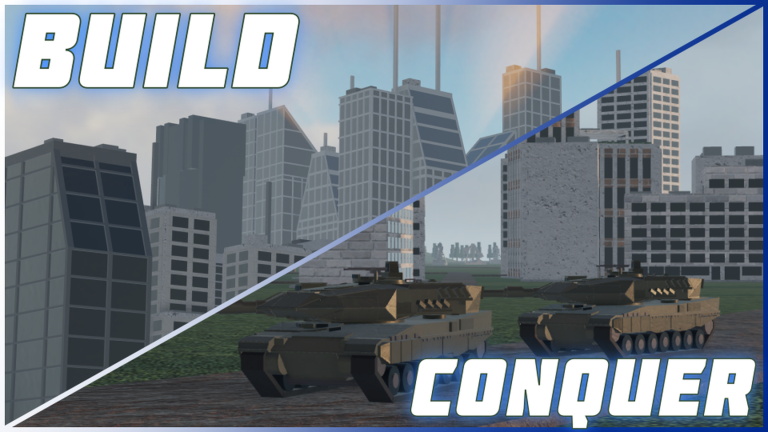 Official thumbnail split by a blue diagonal between gray towers and two tanks.